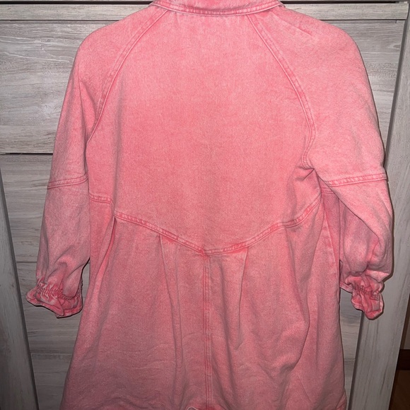 Small Pink Denim Shirt Dress 3/4 Long Sleeve Button Down - Picture 6 of 6